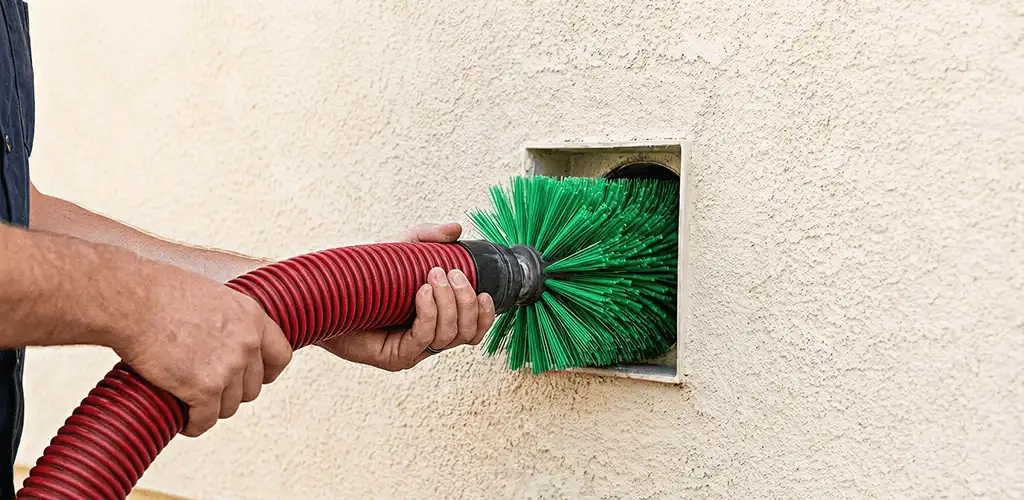 Air duct cleaning brush removing debris from a vent opening in Erie, PA