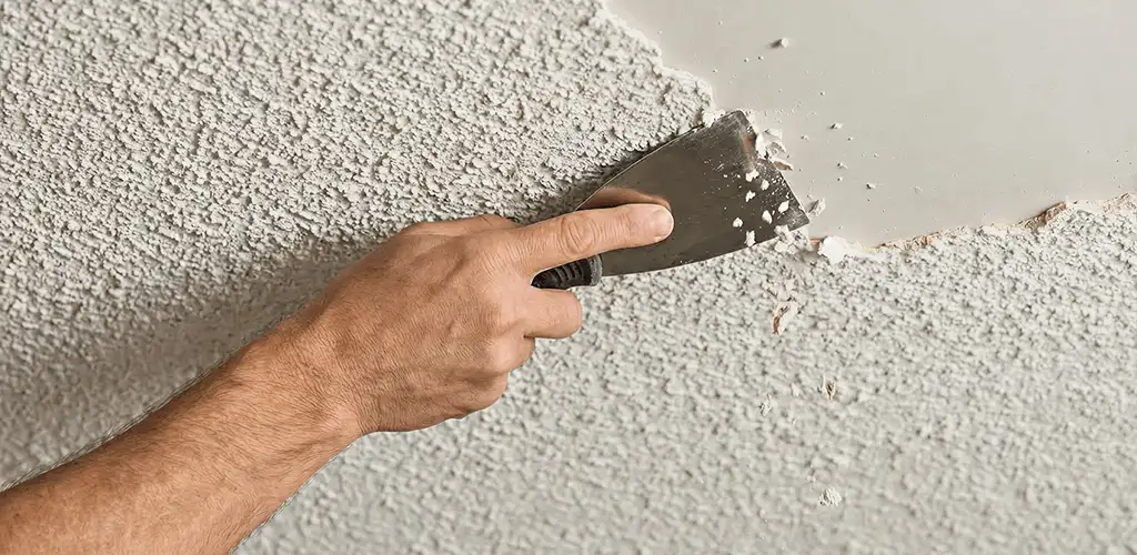 Popcorn ceiling removal scraping off textured ceiling finish in Erie, PA