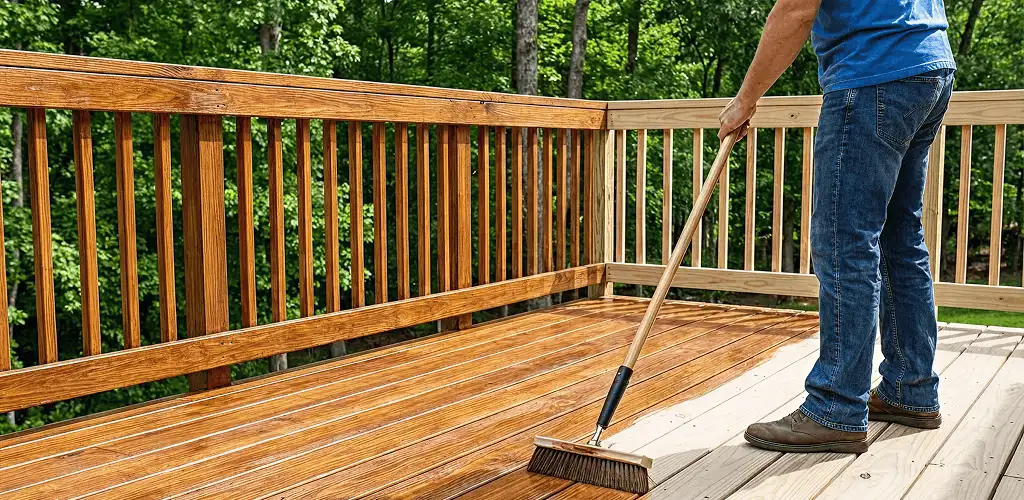 Deck staining and sealing application on a wood deck in Erie, PA