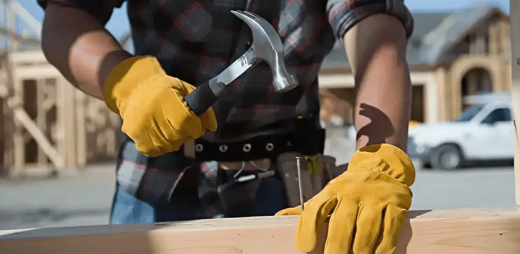 Handyman fixing wood trim with a hammer for home repairs in Erie, PA