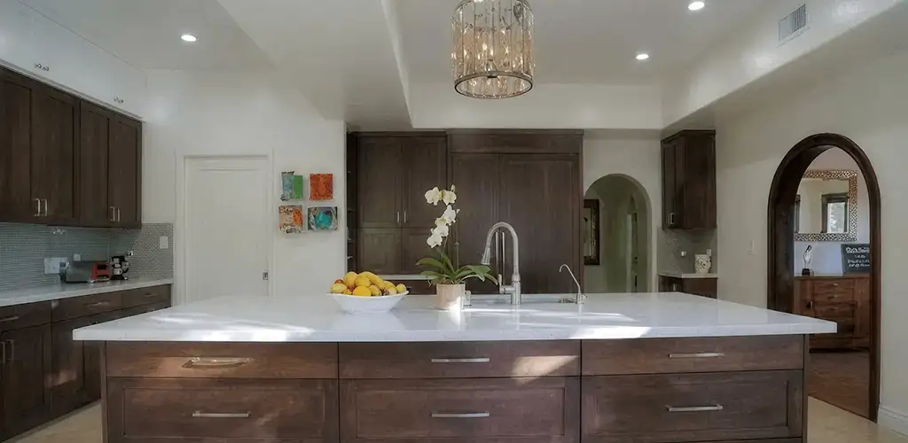 Cabinet refacing project with updated kitchen cabinets and island in Erie, PA
