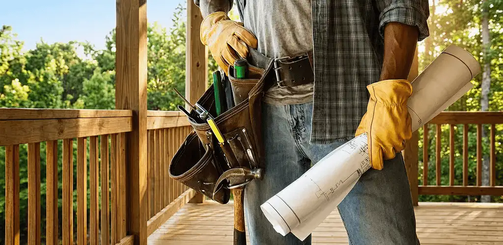 Professional handyman with tool belt ready for home repairs in Erie, PA